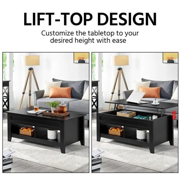 Yaheetech L 120cm Lift Top Coffee Table w/Hidden Compartment & 2 Open Shelves L 120cm Lift Top Coffee Table w/Hidden Compartment & 2 Open Shelves