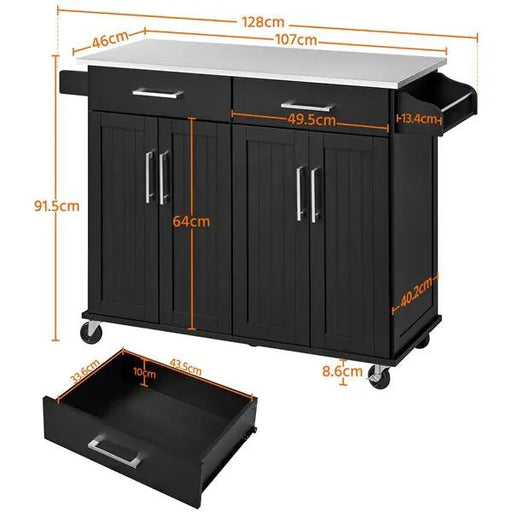 Yaheetech Kitchen Island on Wheels Kitchen Cart Trolley with Stainless Steel Top Kitchen Island on Wheels Kitchen Cart Trolley with Stainless Steel Top