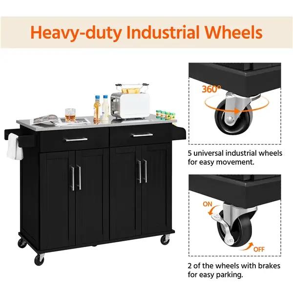 Yaheetech Kitchen Island on Wheels Kitchen Cart Trolley with Stainless Steel Top Kitchen Island on Wheels Kitchen Cart Trolley with Stainless Steel Top