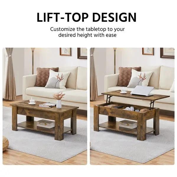 Lift Top Coffee Table with Gas Lift Mechanism Water-Resistant Center Table by Yaheetech