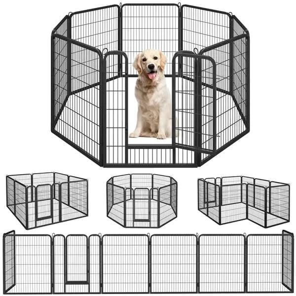 Yaheetech 80x100 cm Black Iron Dog Playpen Panels With Door Heavy Duty Exercise Pen Yaheetech 80x100 cm Black Iron Dog Playpen With Door