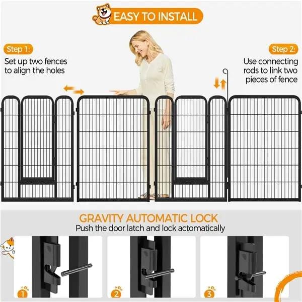 Yaheetech 80x100 cm Black Iron Dog Playpen Panels With Door Heavy Duty Exercise Pen Yaheetech 80x100 cm Black Iron Dog Playpen With Door