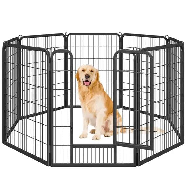 Yaheetech 80x100 cm Black Iron Dog Playpen Panels With Door Heavy Duty Exercise Pen Yaheetech 80x100 cm Black Iron Dog Playpen With Door