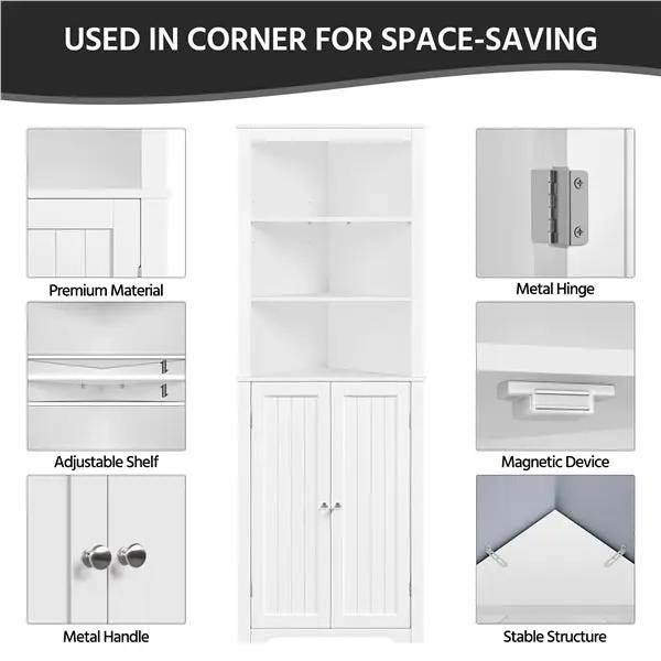 64.5″ H Tall Corner Cabinet Corner Shelving Unit Freestanding Bathroom Cabinet by Yaheetech