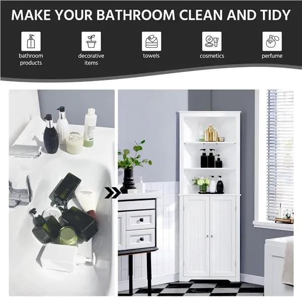 64.5″ H Tall Corner Cabinet Corner Shelving Unit Freestanding Bathroom Cabinet by Yaheetech