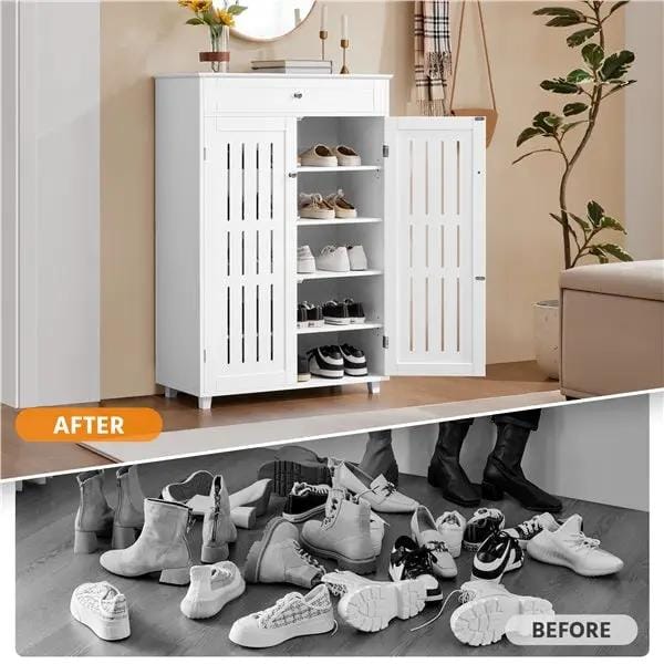 5-Tier & 1 Drawer Shoe Storage Cabinet Closed Adjustable Shoes Rack by Yaheetech