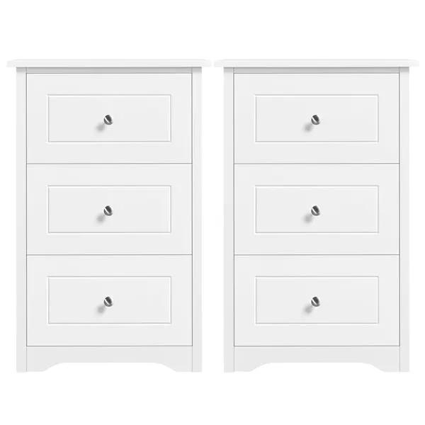 Set of 2 End Table w/three Drawers Wooden 3 Drawer Modern Tall End Table by Yaheetech