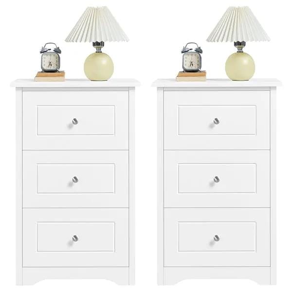 Set of 2 End Table w/three Drawers Wooden 3 Drawer Modern Tall End Table by Yaheetech