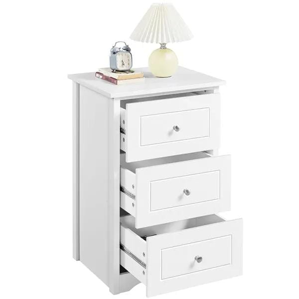 Set of 2 End Table w/three Drawers Wooden 3 Drawer Modern Tall End Table by Yaheetech