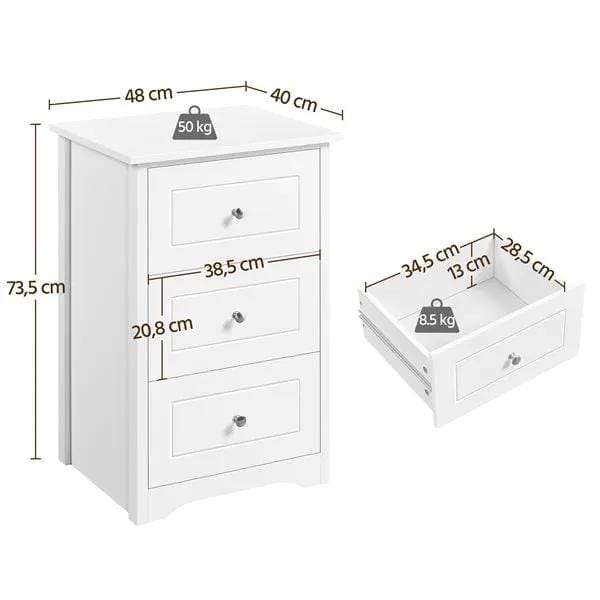 Set of 2 End Table w/three Drawers Wooden 3 Drawer Modern Tall End Table by Yaheetech