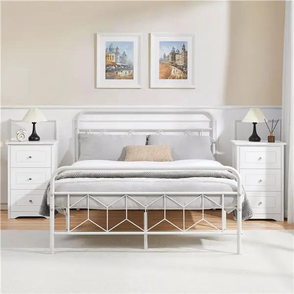 Set of 2 End Table w/three Drawers Wooden 3 Drawer Modern Tall End Table by Yaheetech