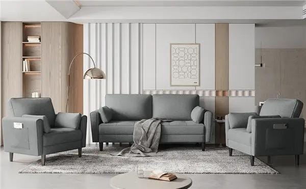 1x 2-seater sofa and 2x suited oversized armchair Sofa Set by Yaheetech