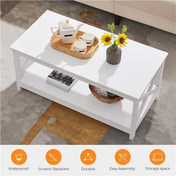 Yaheetech Two Tier Coffee Table With Storage Shelf Modern Accent Cocktail Table Yaheetech Two Tier Coffee Table With Storage Shelf