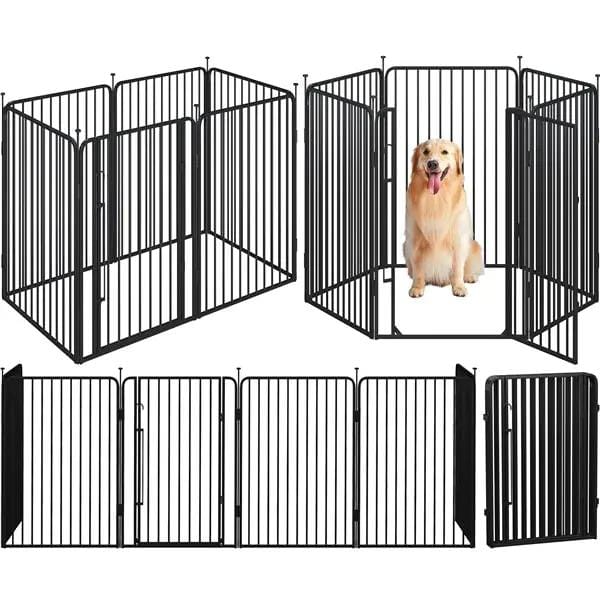 Yaheetech Yaheetech Round Tube Pet Playpen Six Panel Metal Dog Kennel With Lock Yaheetech Round Tube Pet Playpen Six Panel with Lock
