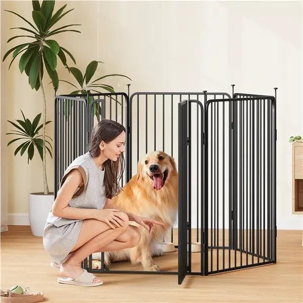 Yaheetech 39.5 Inch Black Iron Dog Playpen Panels With Door Fence Yaheetech 39.5 Inch Black Iron Dog Playpen Panels
