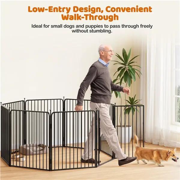 8 Panels Puppy Playpen Metal Pet Fence with Door Round Tube for Pet Pen by Yaheetech