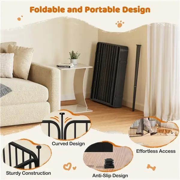 8 Panels Puppy Playpen Metal Pet Fence with Door Round Tube for Pet Pen by Yaheetech
