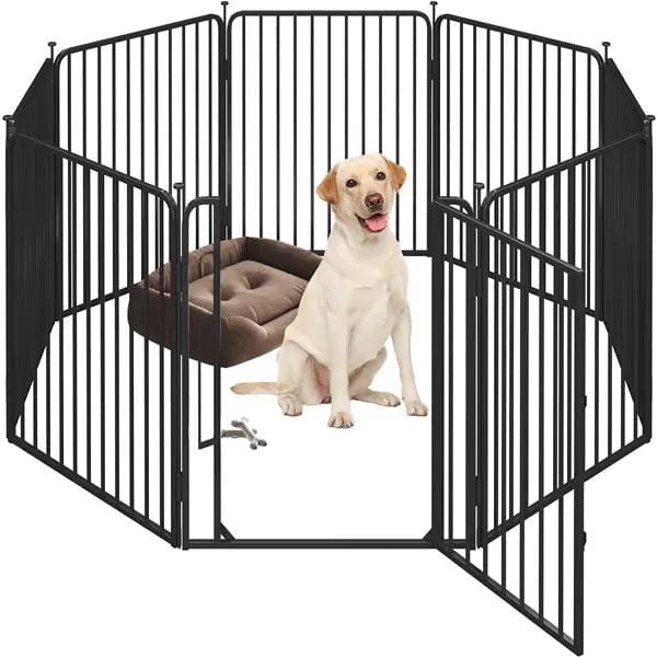 8 Panels Puppy Playpen Metal Pet Fence with Door Round Tube for Pet Pen by Yaheetech
