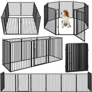 8 Panels Puppy Playpen Metal Pet Fence with Door Round Tube for Pet Pen by Yaheetech