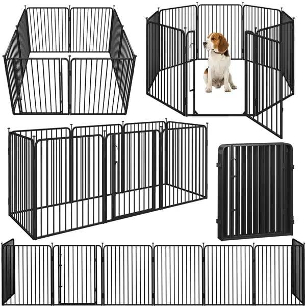 8 Panels Puppy Playpen Metal Pet Fence with Door Round Tube for Pet Pen by Yaheetech