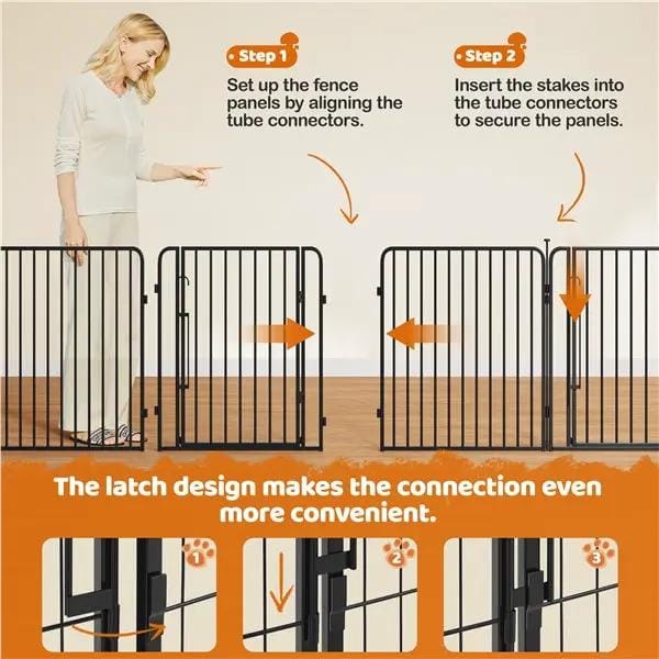 8 Panels Puppy Playpen Metal Pet Fence with Door Round Tube for Pet Pen by Yaheetech