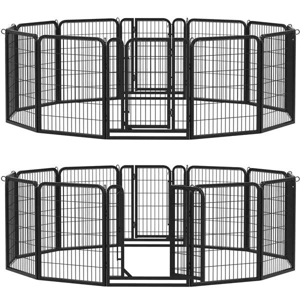 Set of 2- 12 Panels Dog Cat Exercise Barrier Outdoor Indoor Fence w/Door Dog Playpen Dog Pen by Yaheetech