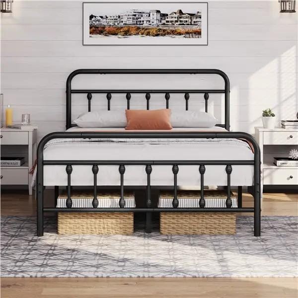 Yaheetech Vintage Iron Platform Bed Frame With High Headboard And Footboard Vintage Iron Platform Bed Frame with High Headboard