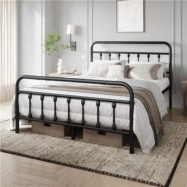 Yaheetech Vintage Iron Platform Bed Frame With High Headboard And Footboard Vintage Iron Platform Bed Frame with High Headboard