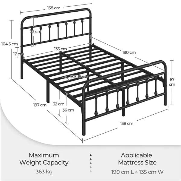 Yaheetech Vintage Iron Platform Bed Frame With High Headboard And Footboard Vintage Iron Platform Bed Frame with High Headboard