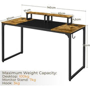 Yaheetech 140cm Computer Desk With Monitor Stand Rustic Brown Black Metal Frame 140cm Computer Desk With Monitor Stand Rustic Brown