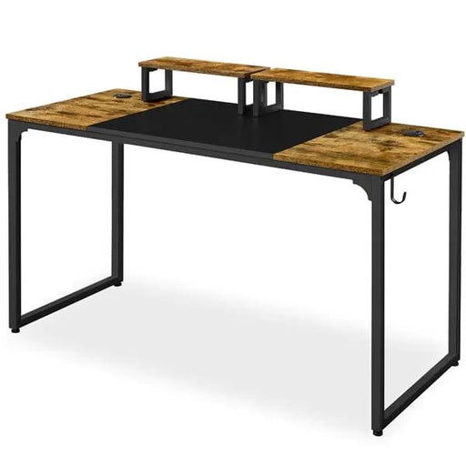 Yaheetech 140cm Computer Desk With Monitor Stand Rustic Brown Black Metal Frame 140cm Computer Desk With Monitor Stand Rustic Brown