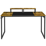 Yaheetech 140cm Computer Desk With Monitor Stand Rustic Brown Black Metal Frame 140cm Computer Desk With Monitor Stand Rustic Brown