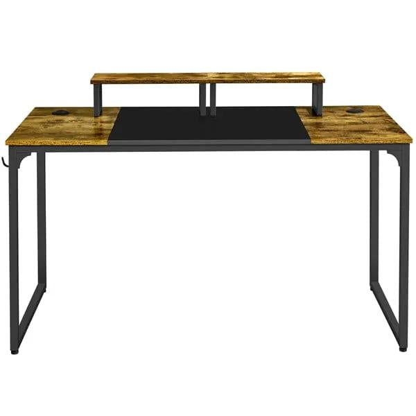 Yaheetech 140cm Computer Desk With Monitor Stand Rustic Brown Black Metal Frame 140cm Computer Desk With Monitor Stand Rustic Brown