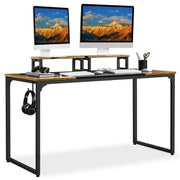 Yaheetech 140cm Computer Desk With Monitor Stand Rustic Brown Black Metal Frame 140cm Computer Desk With Monitor Stand Rustic Brown