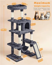 Large Cat Tower with Hammock Scratching Posts Condo Perch by Yaheetech