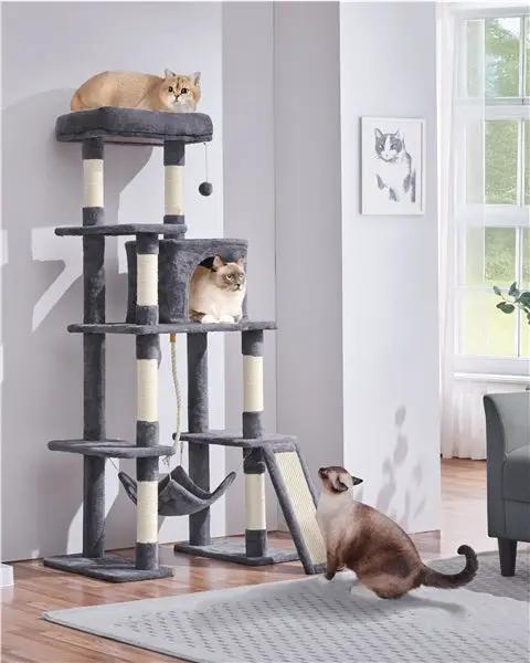 Large Cat Tower with Hammock Scratching Posts Condo Perch by Yaheetech