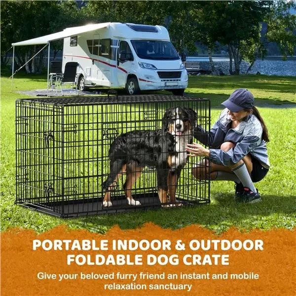 Yaheetech 122cm Large Dog Crate With Divider Foldable Metal Wire Kennel Yaheetech 122cm Large Metal Dog Crate With Divider