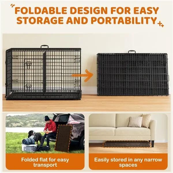 Yaheetech 122cm Large Dog Crate With Divider Foldable Metal Wire Kennel Yaheetech 122cm Large Metal Dog Crate With Divider