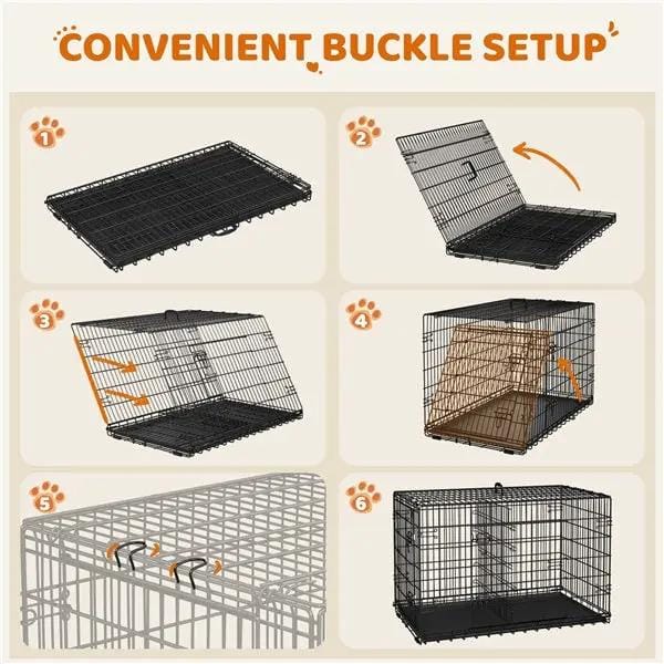 Yaheetech 122cm Large Dog Crate With Divider Foldable Metal Wire Kennel Yaheetech 122cm Large Metal Dog Crate With Divider