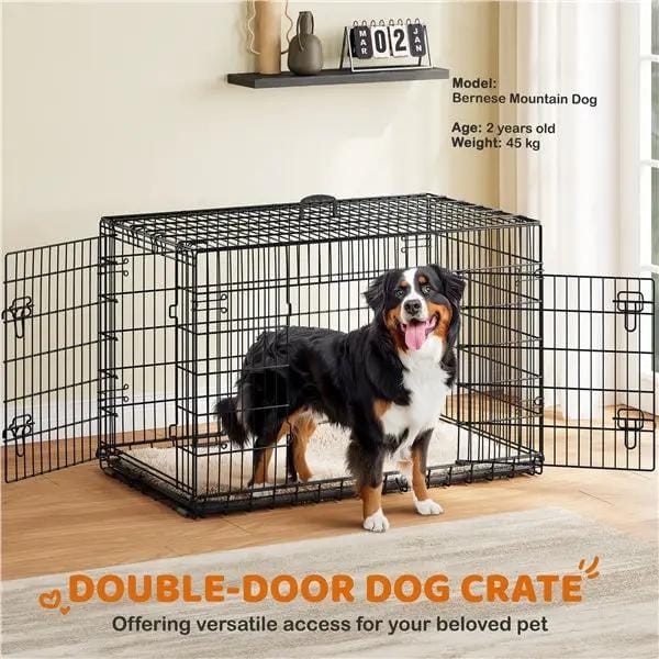 Yaheetech 122cm Large Dog Crate With Divider Foldable Metal Wire Kennel Yaheetech 122cm Large Metal Dog Crate With Divider