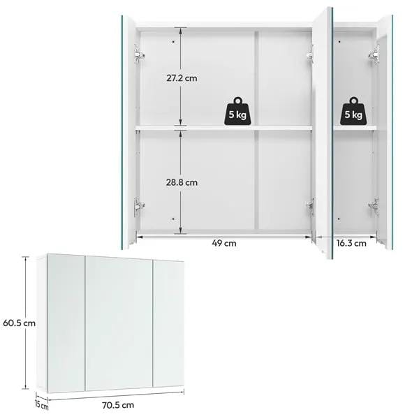 Frameless Mirror Cabinet Bathroom Mirror with Storage Wall-Mounted Storage Cabinet by Yaheetech