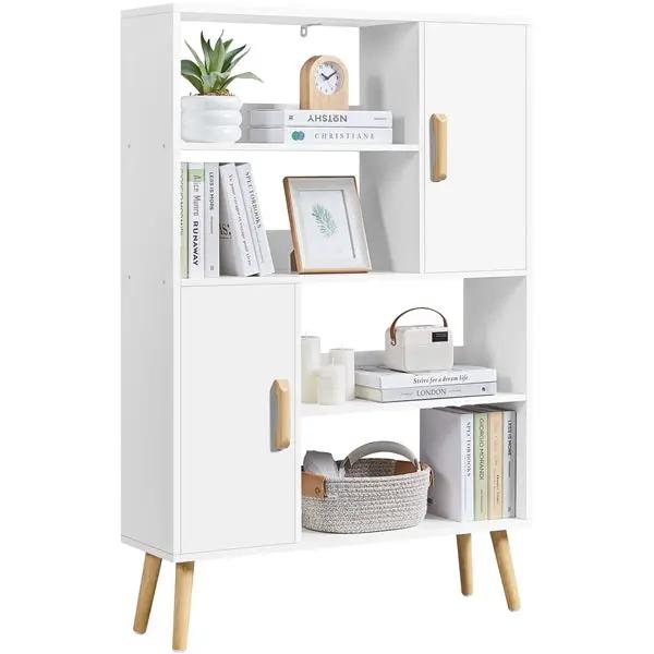 4-Tier Bookshelf with 2 Storage Cabinets Modern Open Bookcase by Yaheetech