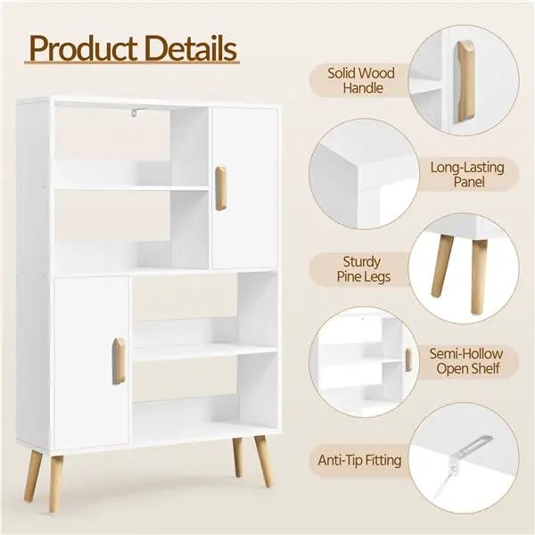 4-Tier Bookshelf with 2 Storage Cabinets Modern Open Bookcase by Yaheetech