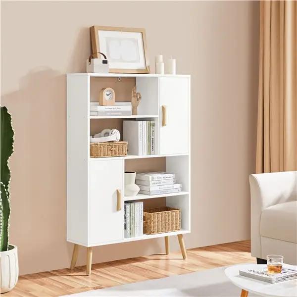 4-Tier Bookshelf with 2 Storage Cabinets Modern Open Bookcase by Yaheetech