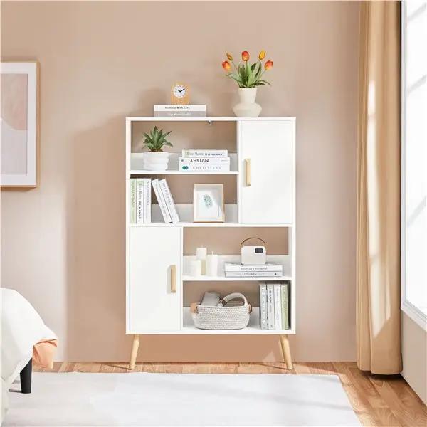 4-Tier Bookshelf with 2 Storage Cabinets Modern Open Bookcase by Yaheetech