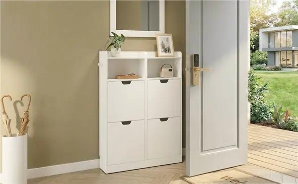 Yaheetech Yaheetech 4 Layer Flip-Drawer Shoe Cabinet Freestanding White Storage Yaheetech 4 Layer Flip Drawer Shoe Cabinet White