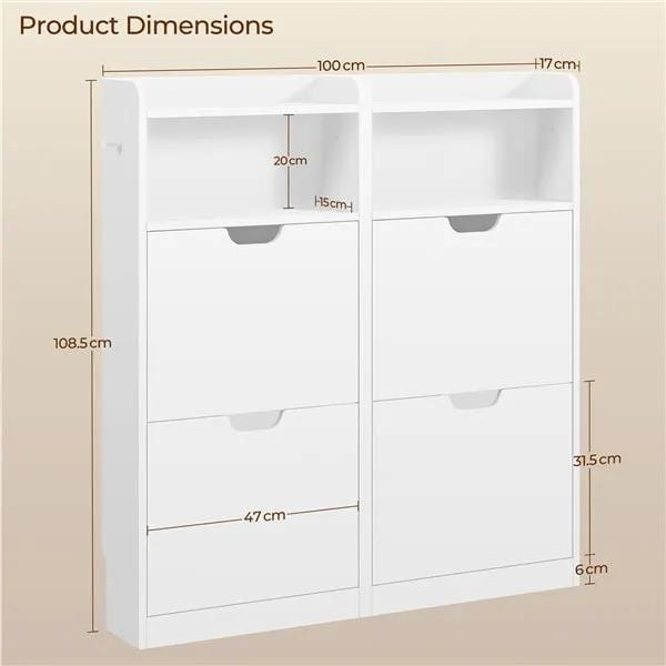 Yaheetech Yaheetech 4 Layer Flip-Drawer Shoe Cabinet Freestanding White Storage Yaheetech 4 Layer Flip Drawer Shoe Cabinet White