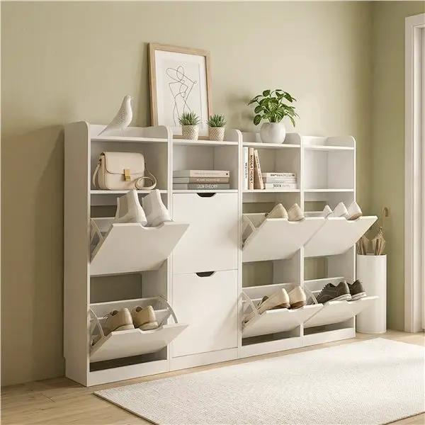 Yaheetech Yaheetech 4 Layer Flip-Drawer Shoe Cabinet Freestanding White Storage Yaheetech 4 Layer Flip Drawer Shoe Cabinet White