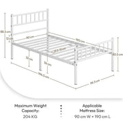 Single Metal Bed Frame with Slatted Headboard and Footboard by Yaheetech