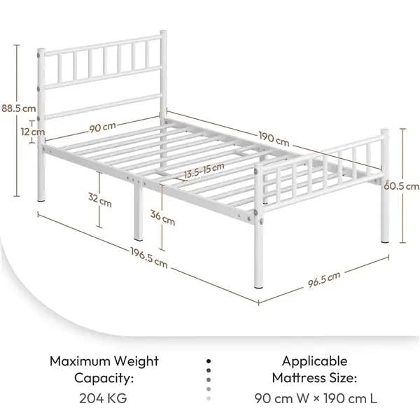 Single Metal Bed Frame with Slatted Headboard and Footboard by Yaheetech